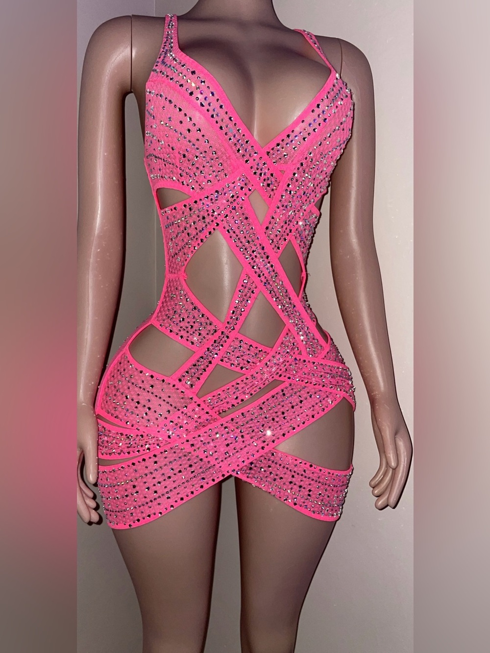 Hot Pink fully bedazzled Custom Dress